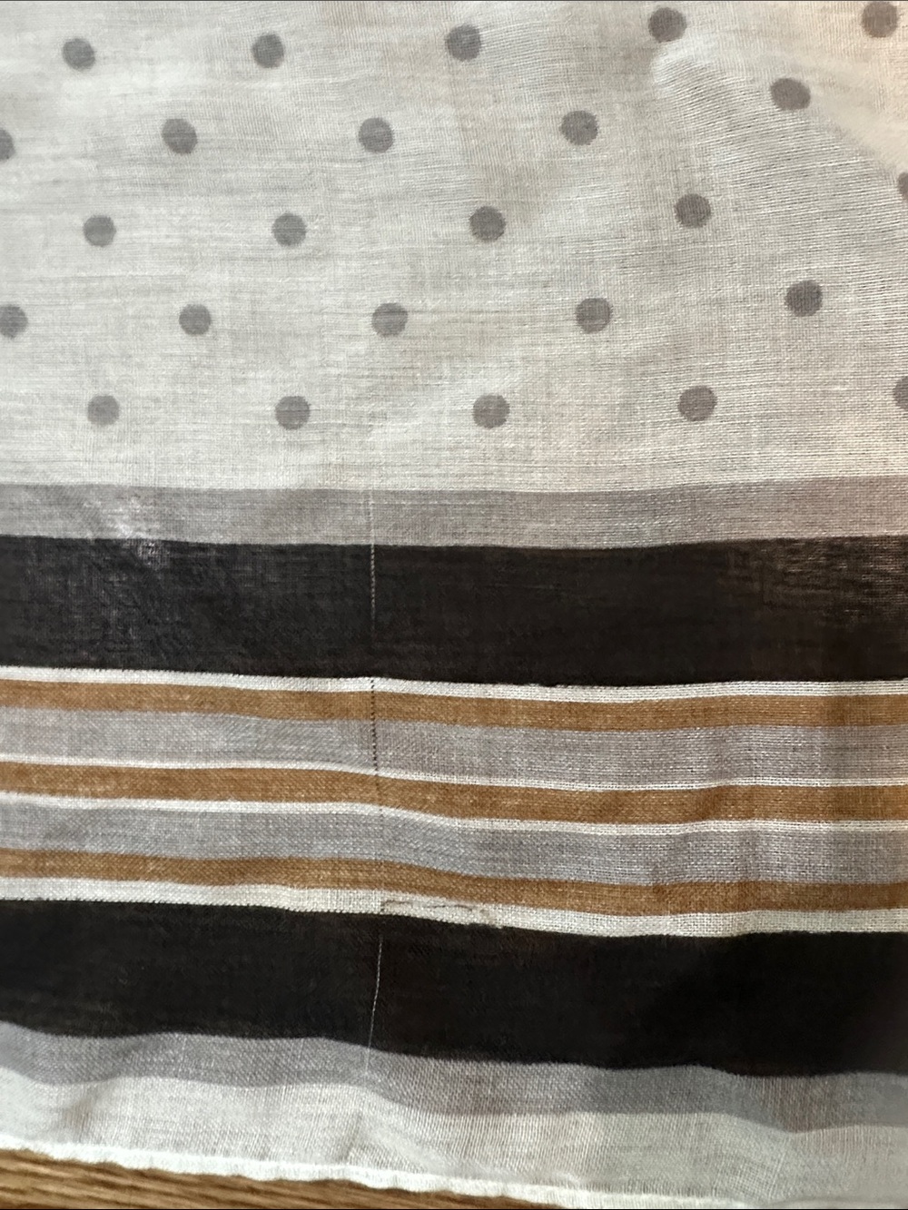 Light Polka Dot & Stripe Scarf in White, Black, and Tan - Picture 7 of 8